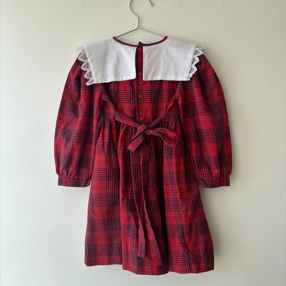 Vintage - Plaid Flannel Collar Dress - Long Sleeve- Red/Navy - Size 6 - Picture 4 of 9
